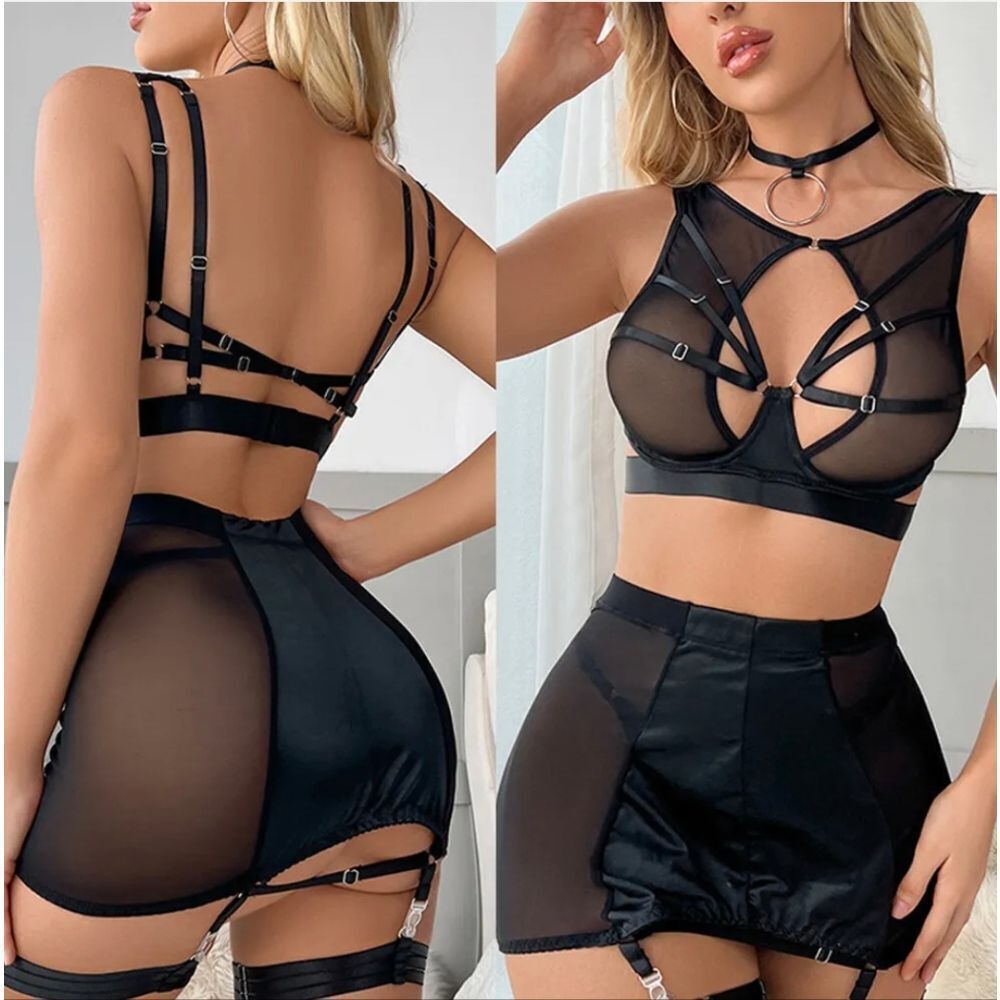 Sexy Lingerie for Women High Waist Bra Top and Panty Strappy Babydoll Sleepwear